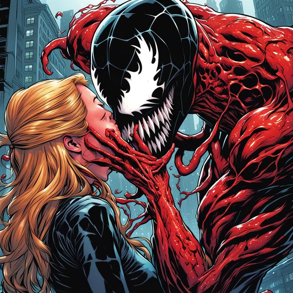She Venom and She Carnage Kiss in Comic Art