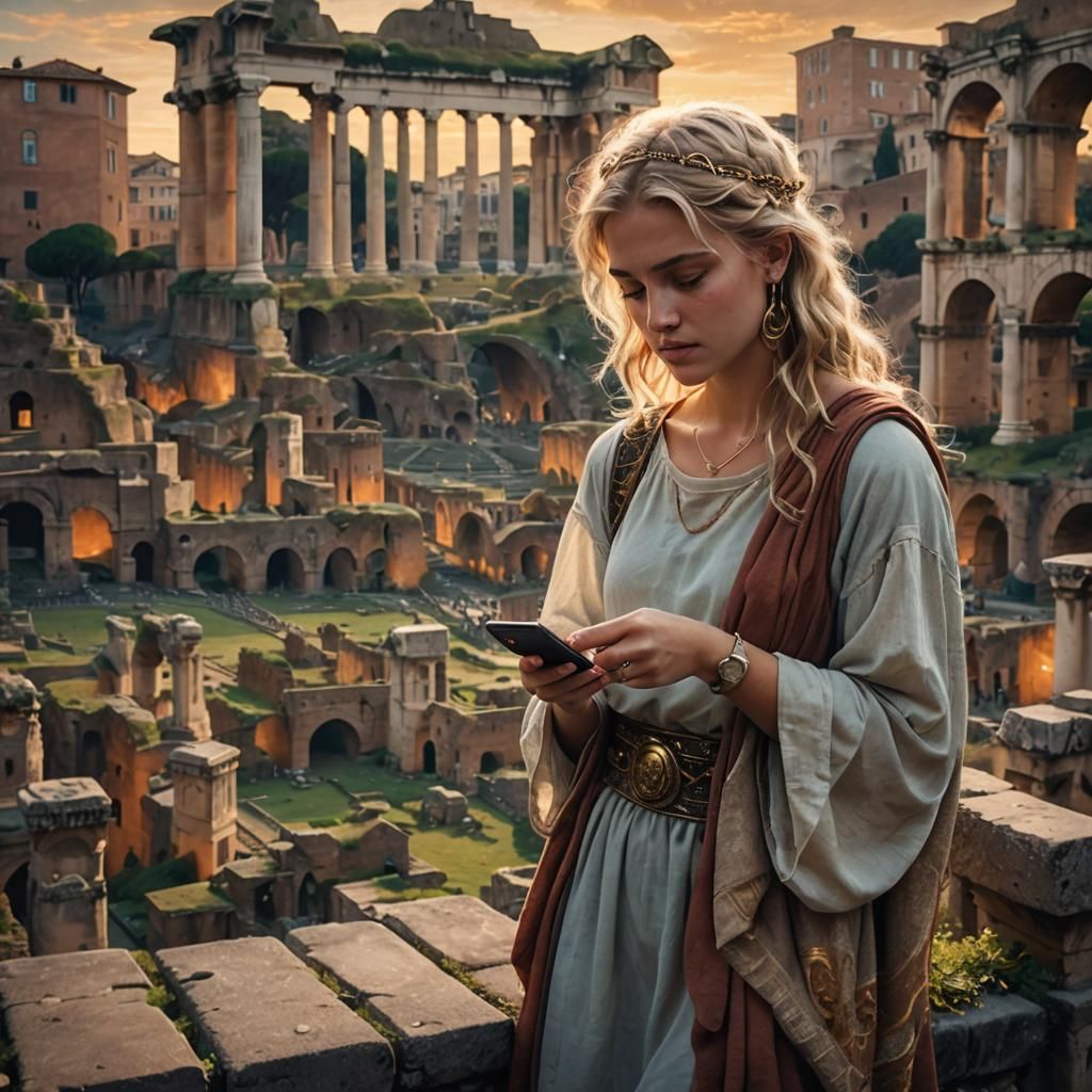 Girl in Ancient Rome with iPhone: Matte Painting