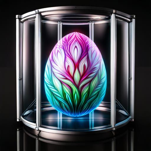 Extravagant Easter Egg in Glass Box, Cybernetic Fantasy Art
