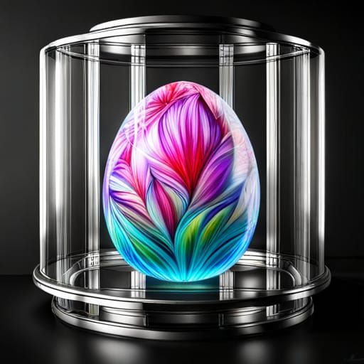 Extravagant Easter Egg in Glass Box: Cybernetic Fantasy