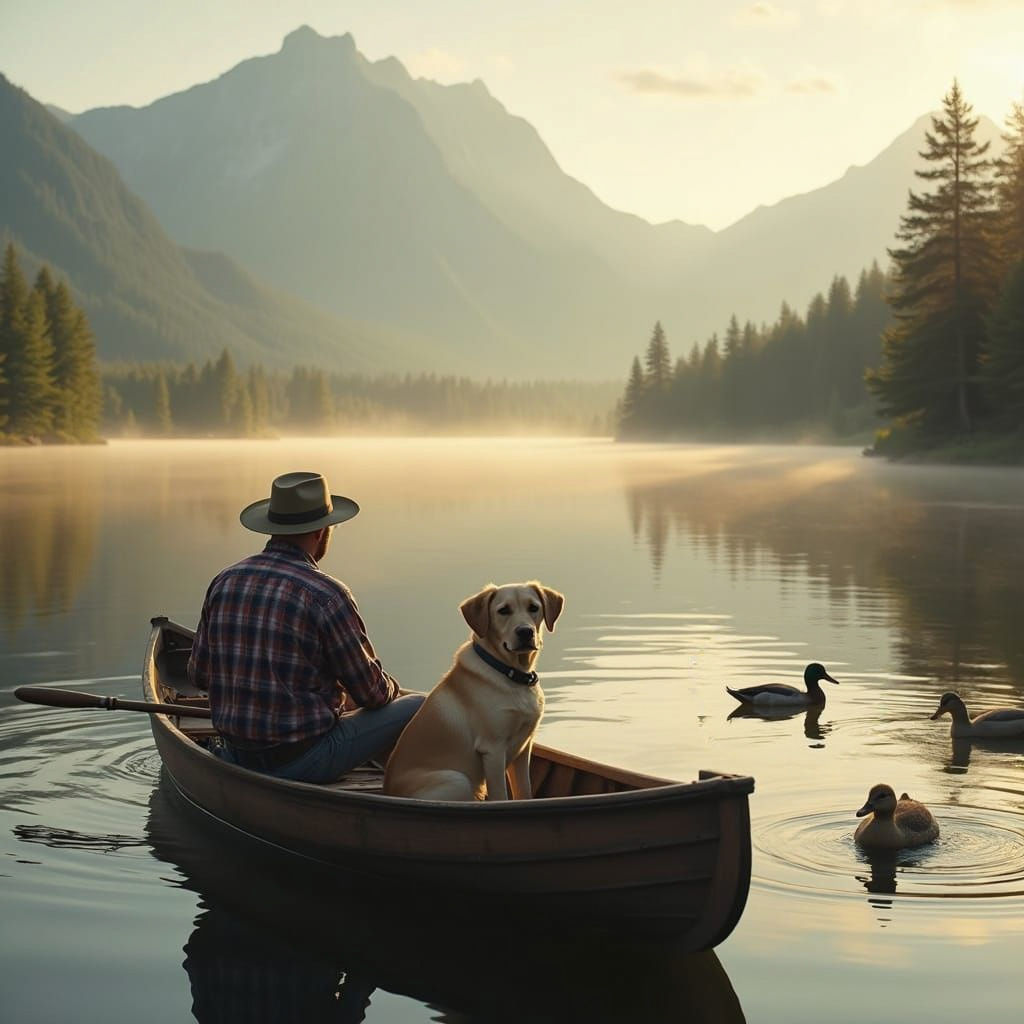 Photorealistic Fishing Scene with Labrador Retriever