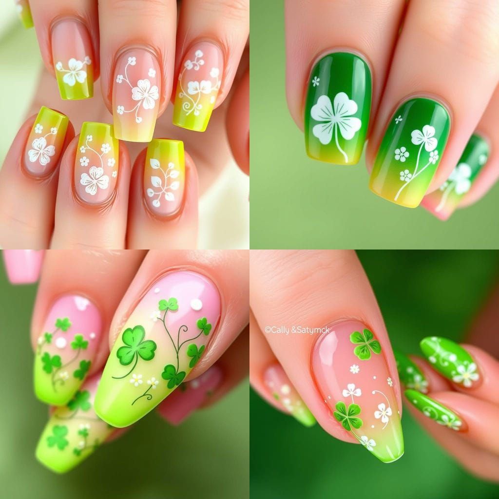 Glossy Nails in Pastel Hues with White Floral Accents