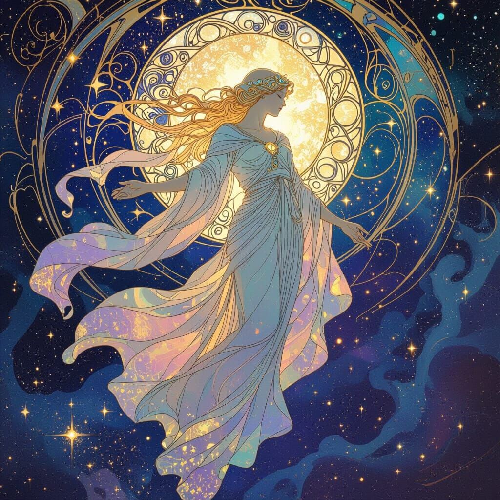 Celestial Being in Art Nouveau Style Nebula
