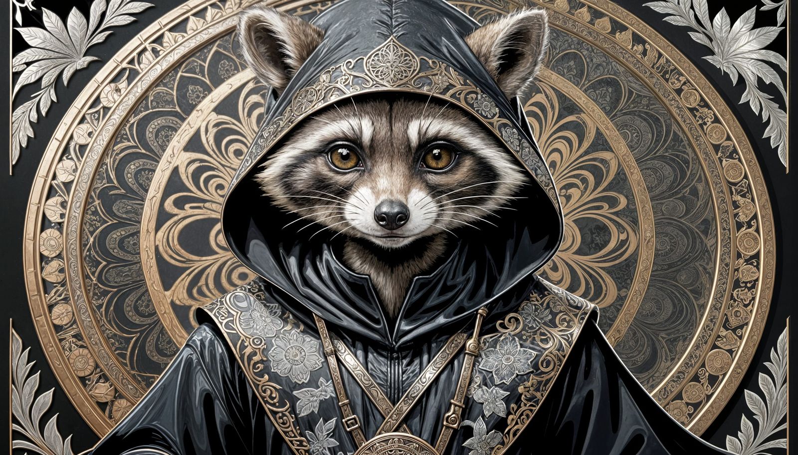 Ninja Raccoon Art Nouveau Poster