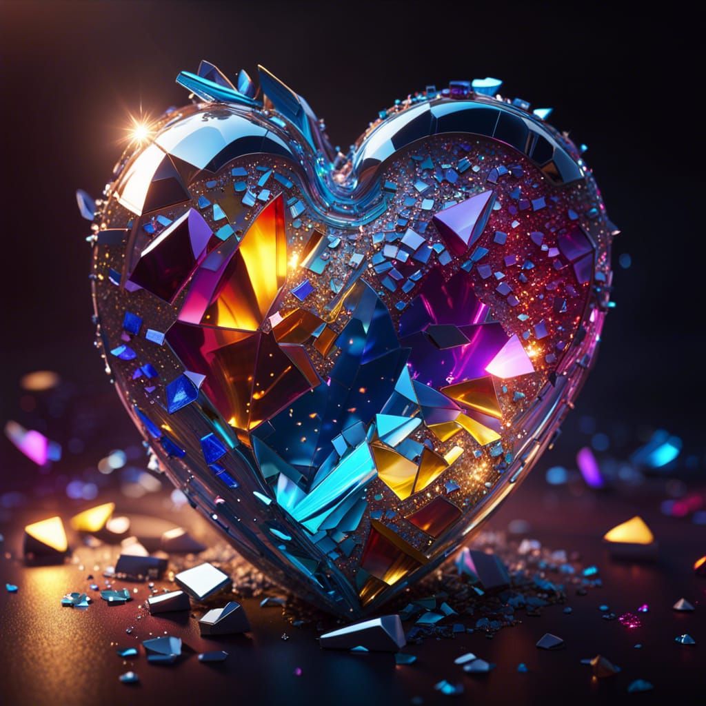 Broken heart made of colorful glass