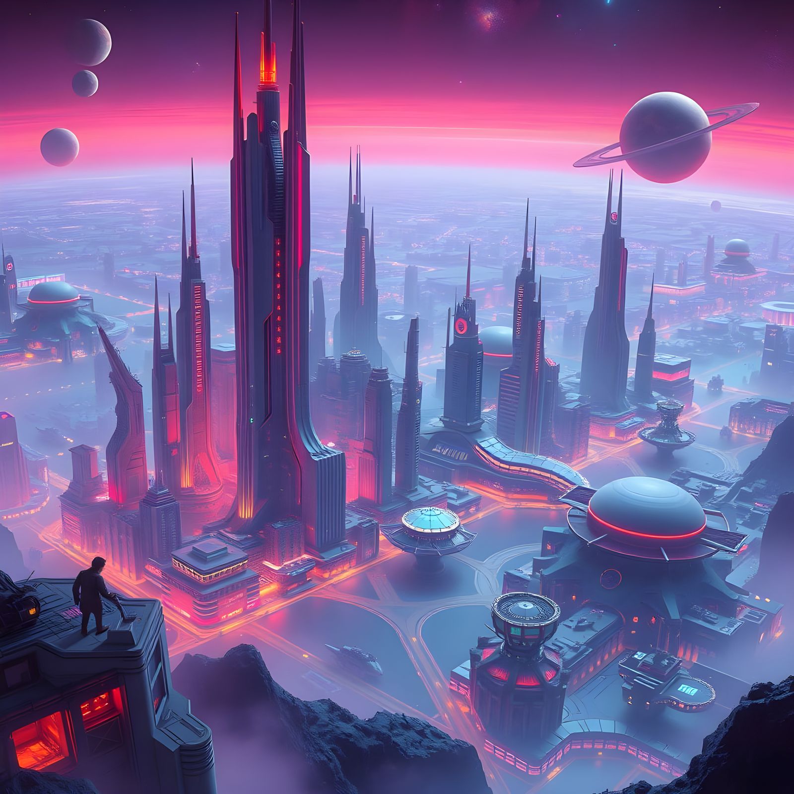 Future Earth with Alien Civilization in Vibrant Colors
