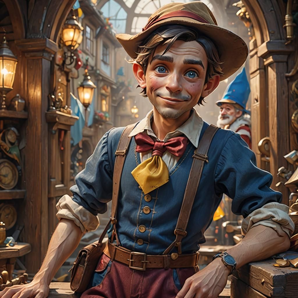 Detailed Portrait of Pinocchio in Art Nouveau Style