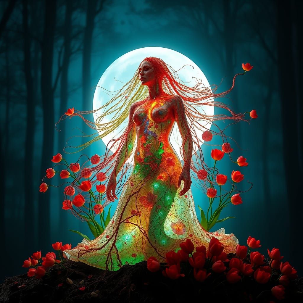 Seasonal Sovereignty: Flower Goddess Embodies Ethereal, Chao...