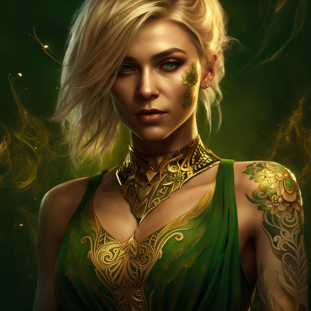 Blonde Woman with Gold Eyes in Fantasy Art Style