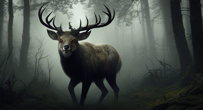 Mystical Maral Deer with Cub Approach School Bus Amidst Eeri...