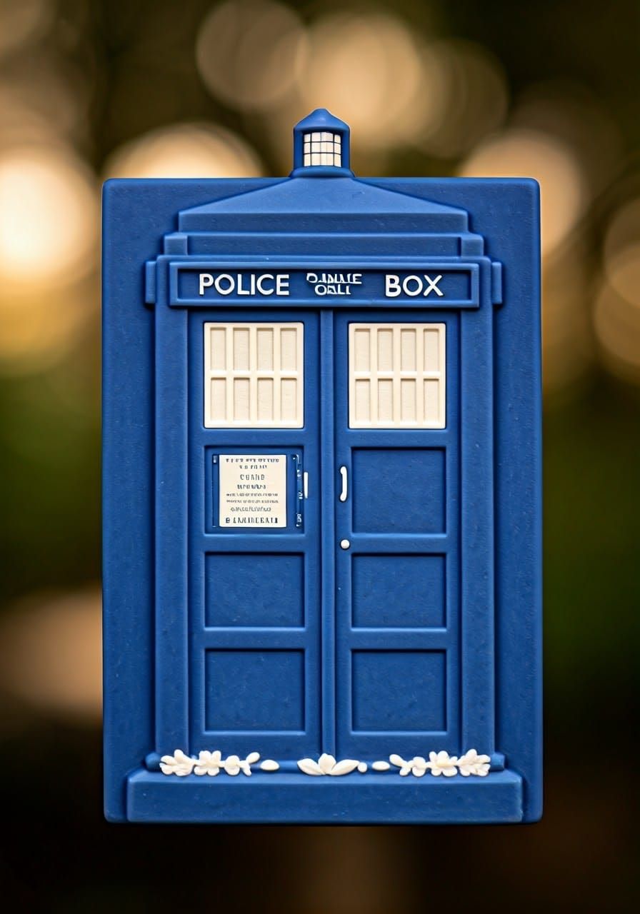 Jasperware-Inspired TARDIS Plaque in White on Blue