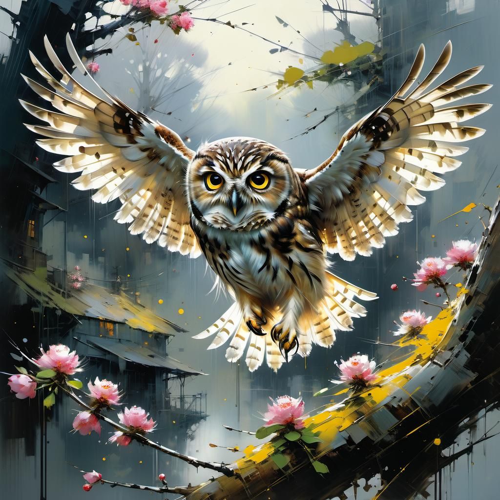 Owl in Flight: Detailed Matte Painting