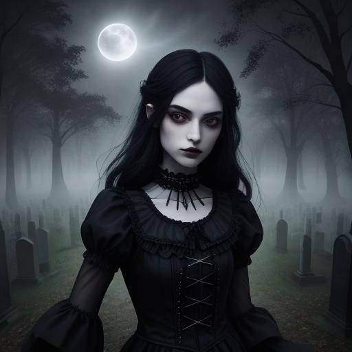 Gothic Teenager Dancing Under the Moon as Impasto Painting