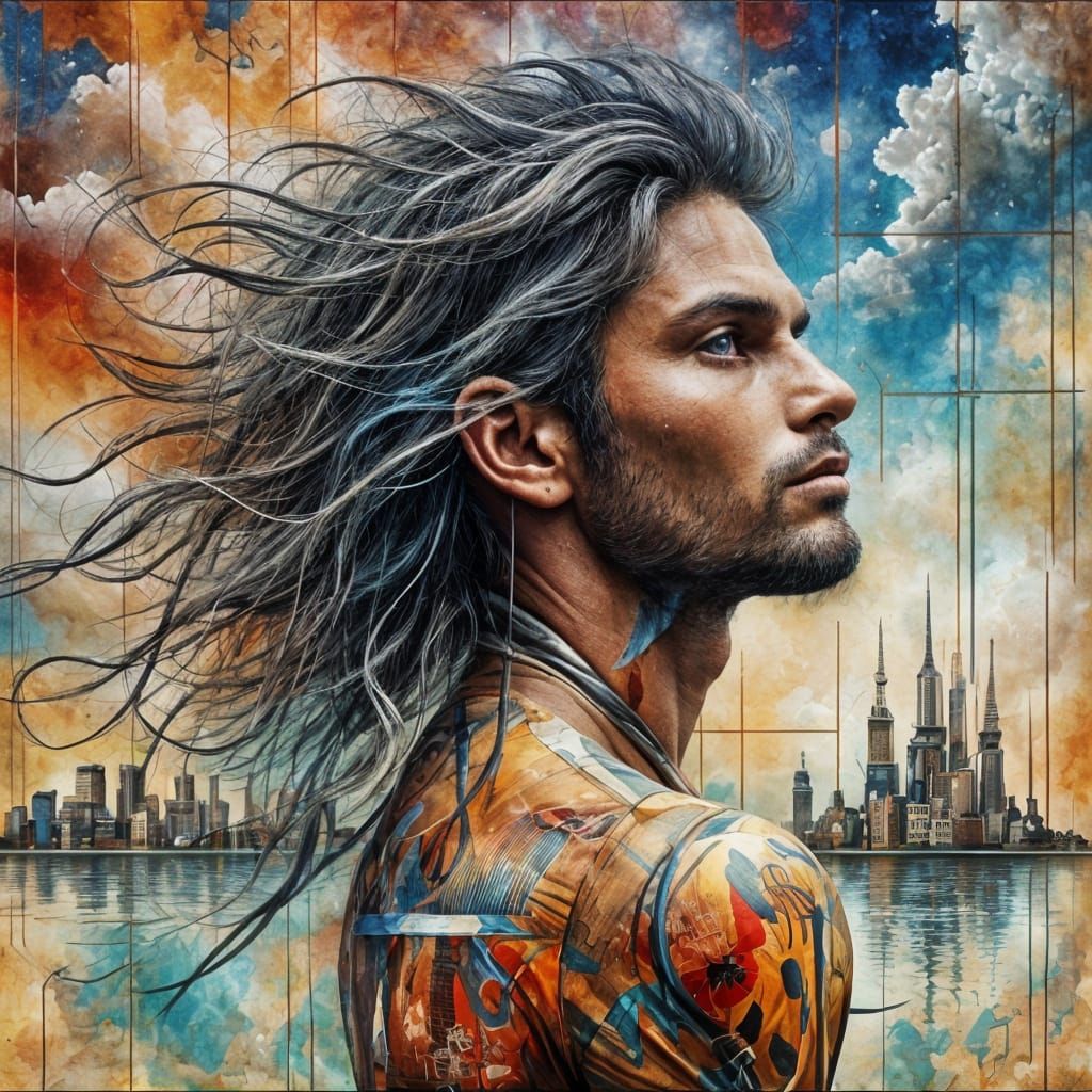 Surreal Mixed Media Portrait in Abstract Style