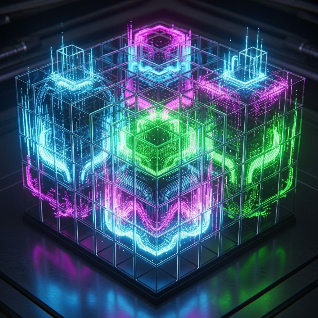 Futuristic Fluorescent Voxel Display in Neon Style