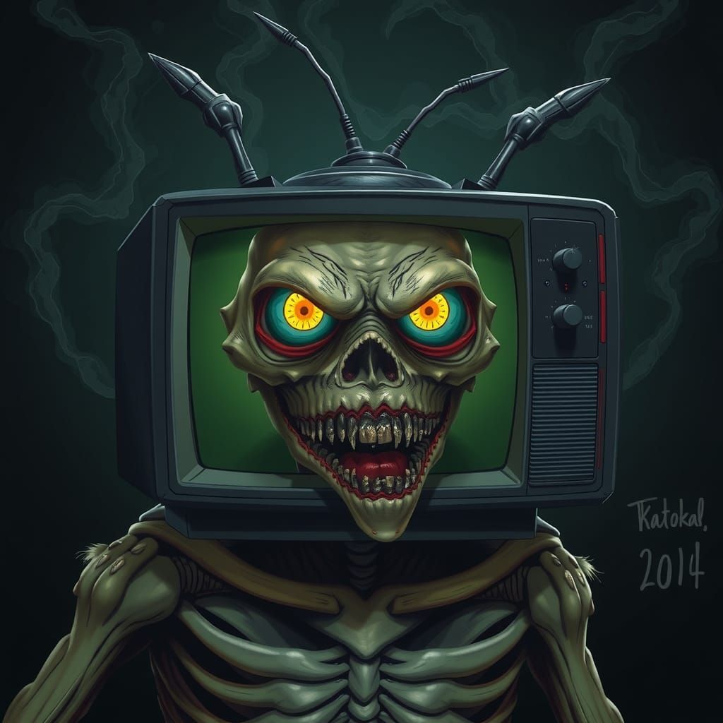 A scary monster with a television for a head