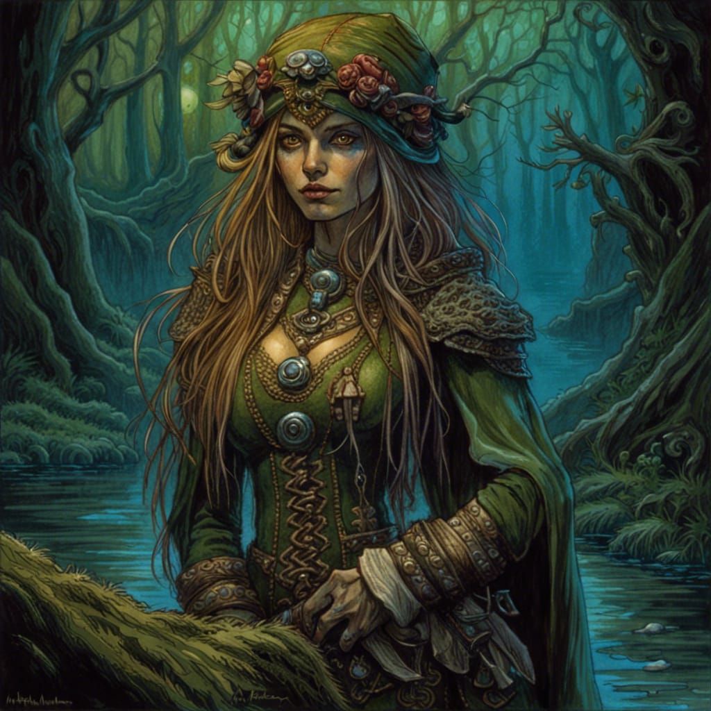 Beautiful Enchantress in Forest Fantasy Concept Art