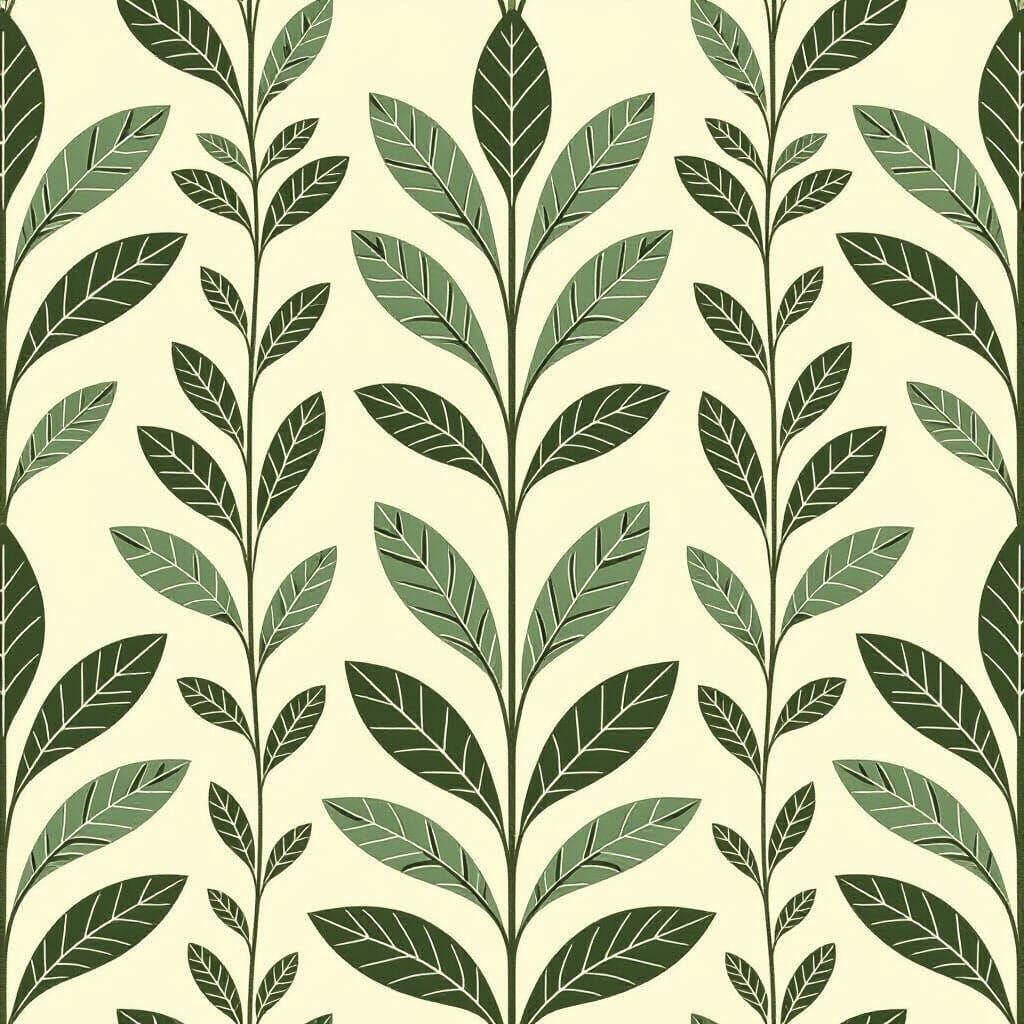 Scandinavian Leaf Pattern in Sage Green and Cream
