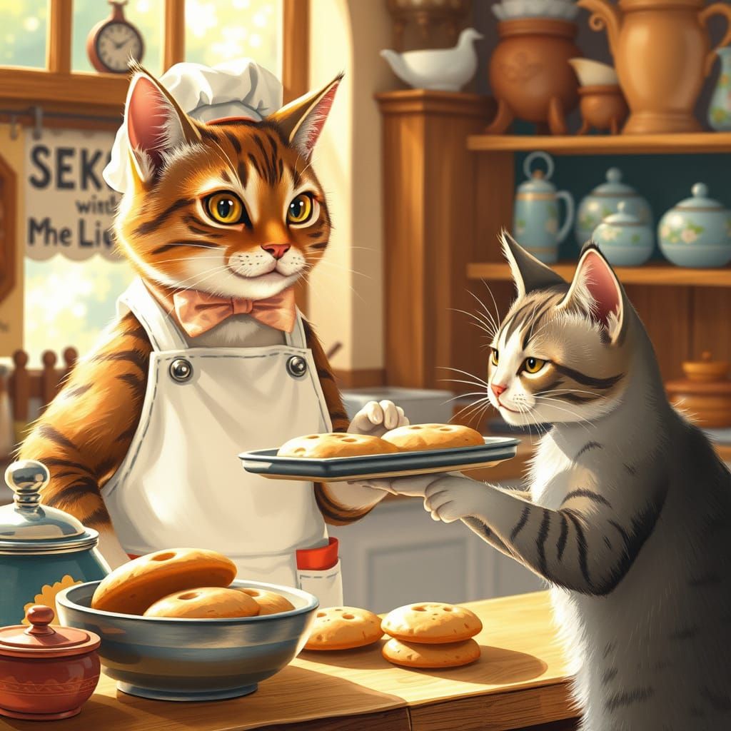 Whimsical Cat Baker in Cozy Bakery