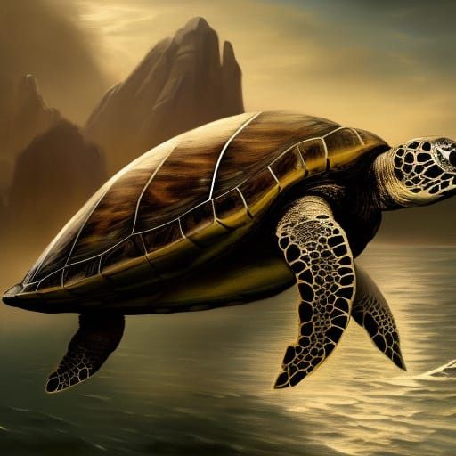 Flat Earth Turtle: Surreal Steampunk Oil Painting