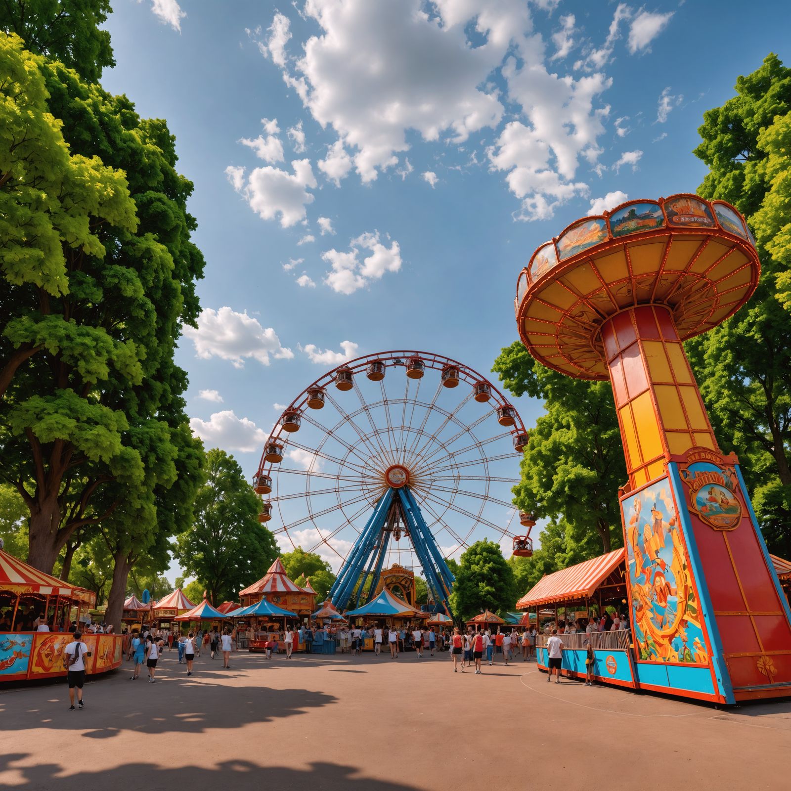 Thrilling Amusement Park Scene in Hyperrealistic Style