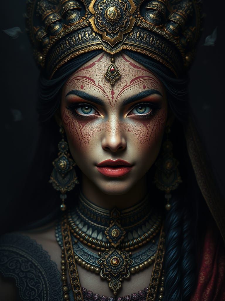 Empress of shadows adorned in intricate beauty
