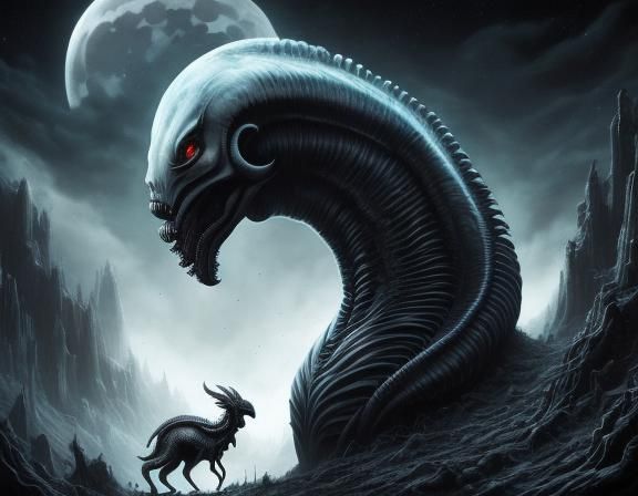 Xenomorph on Spooky Planet: Ink Drawing in Dark Fantasy Styl...