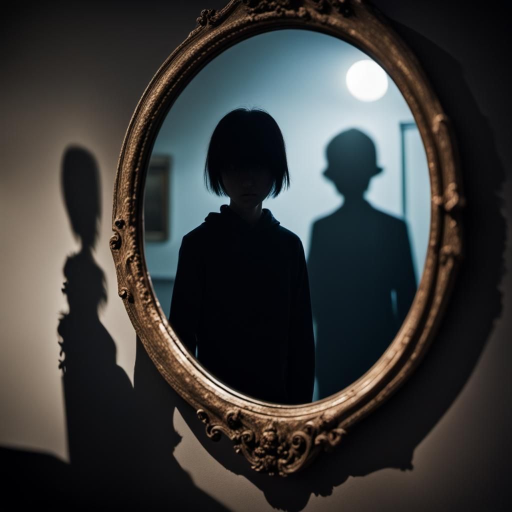 Spooky Shadow Figure in Mirror Reflection