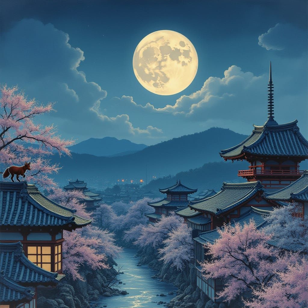 Moonlight Over Ancient Japan: Ukiyo-e Fox Spirit