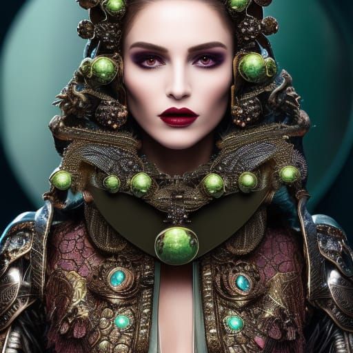 Biopunk Alien Queen Portrait in Ornate Streetwear