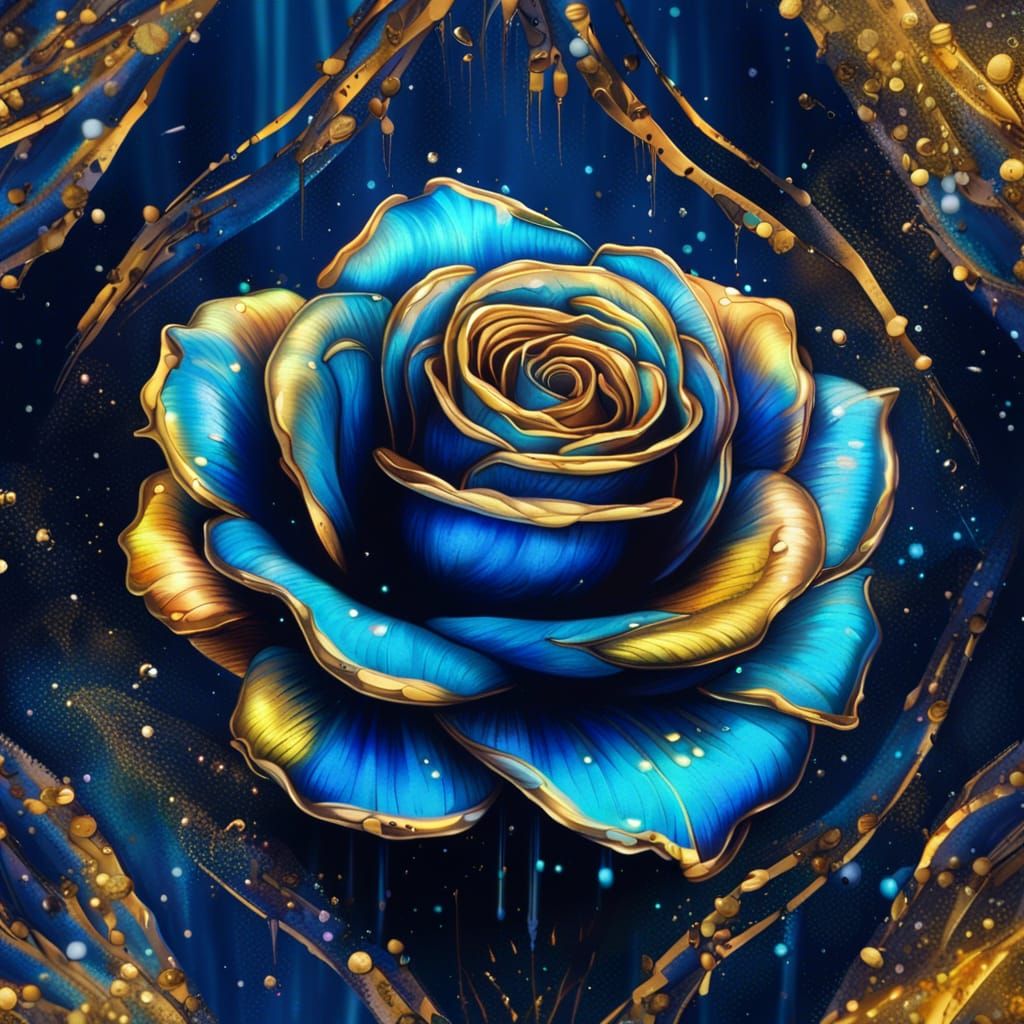 Neon Rose with Gold Sparkles Illustration