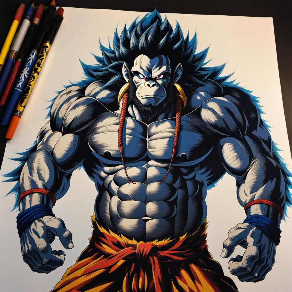 sonGoku as great ape super saiyan 4 (giant) | ink draw by Ak...