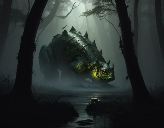 Menacing Bullywug in Misty Swamp, Dark Fantasy Art