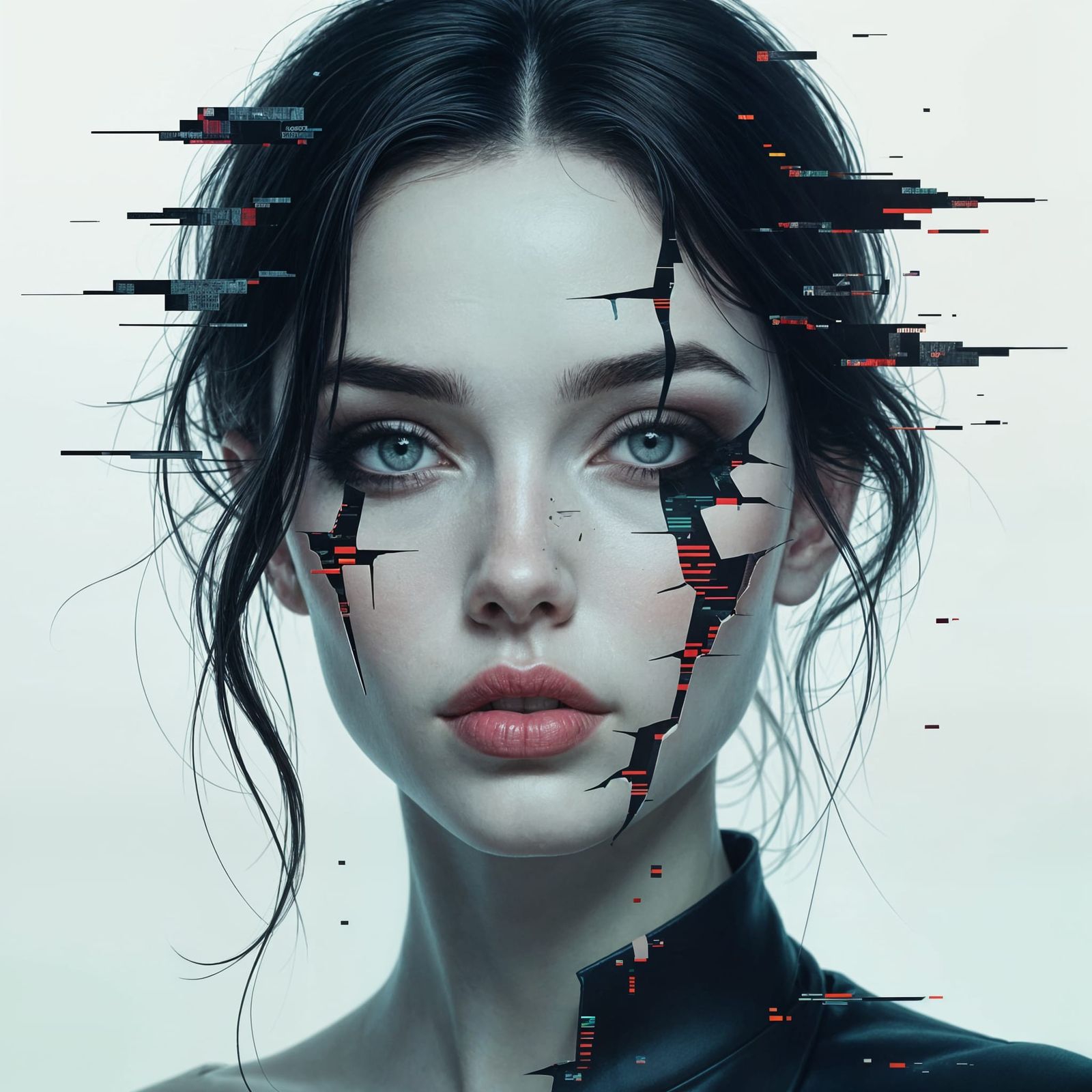 Distorted Portrait with Digital Fragmentation Effects