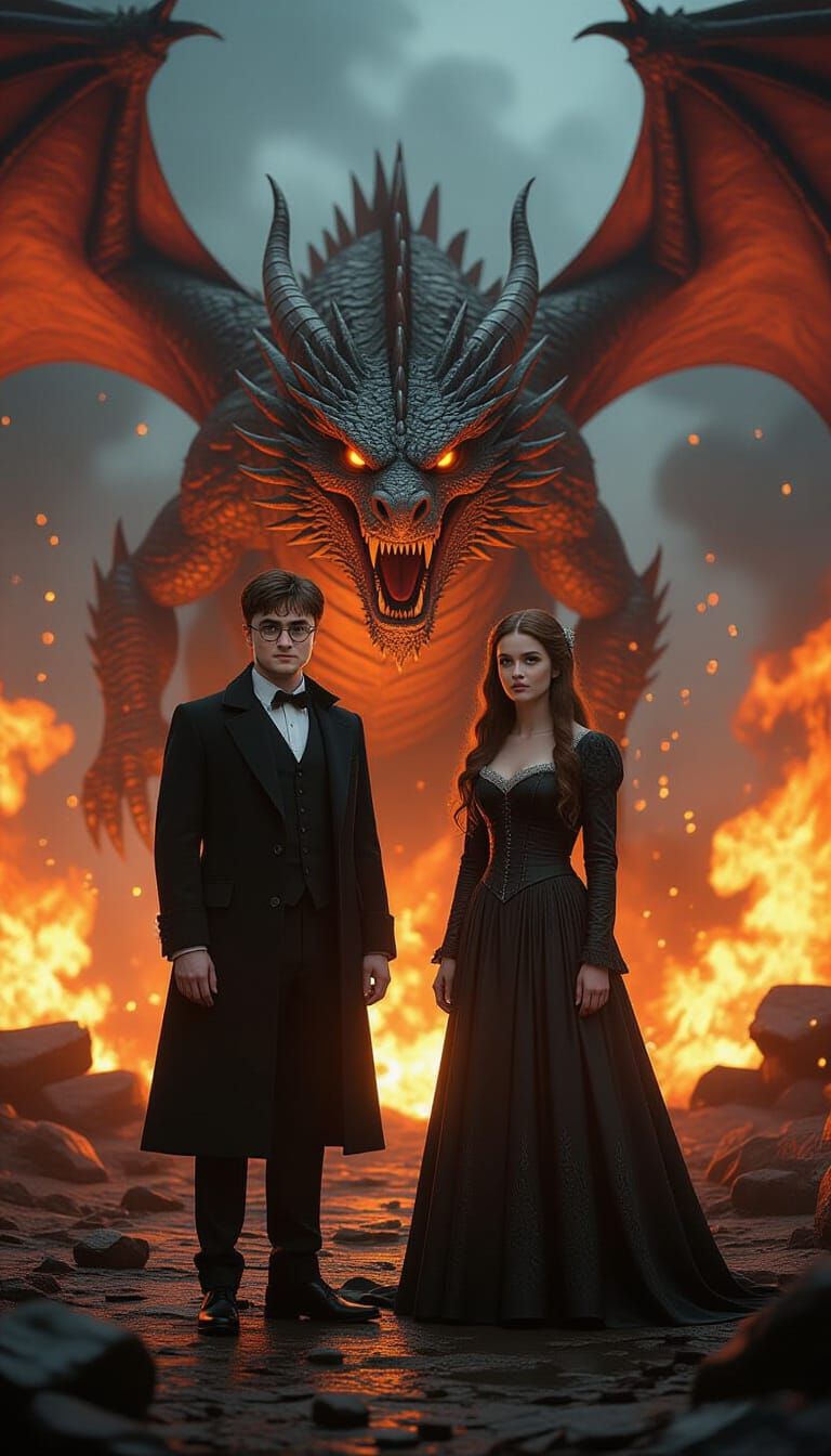 Fiery Dragon Scene in Psychedelic Style