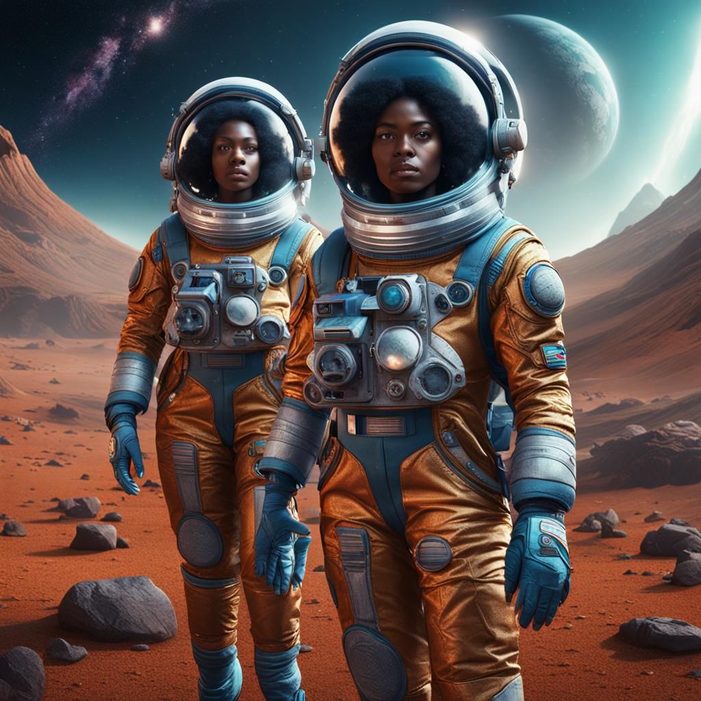 African American Woman in Space Suit: Detailed Matte Paintin...