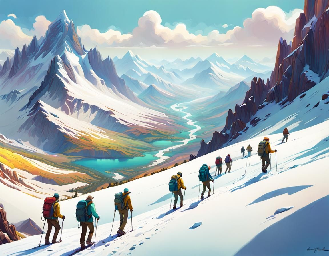 Vibrant Alpine Adventure in Expressionist Style