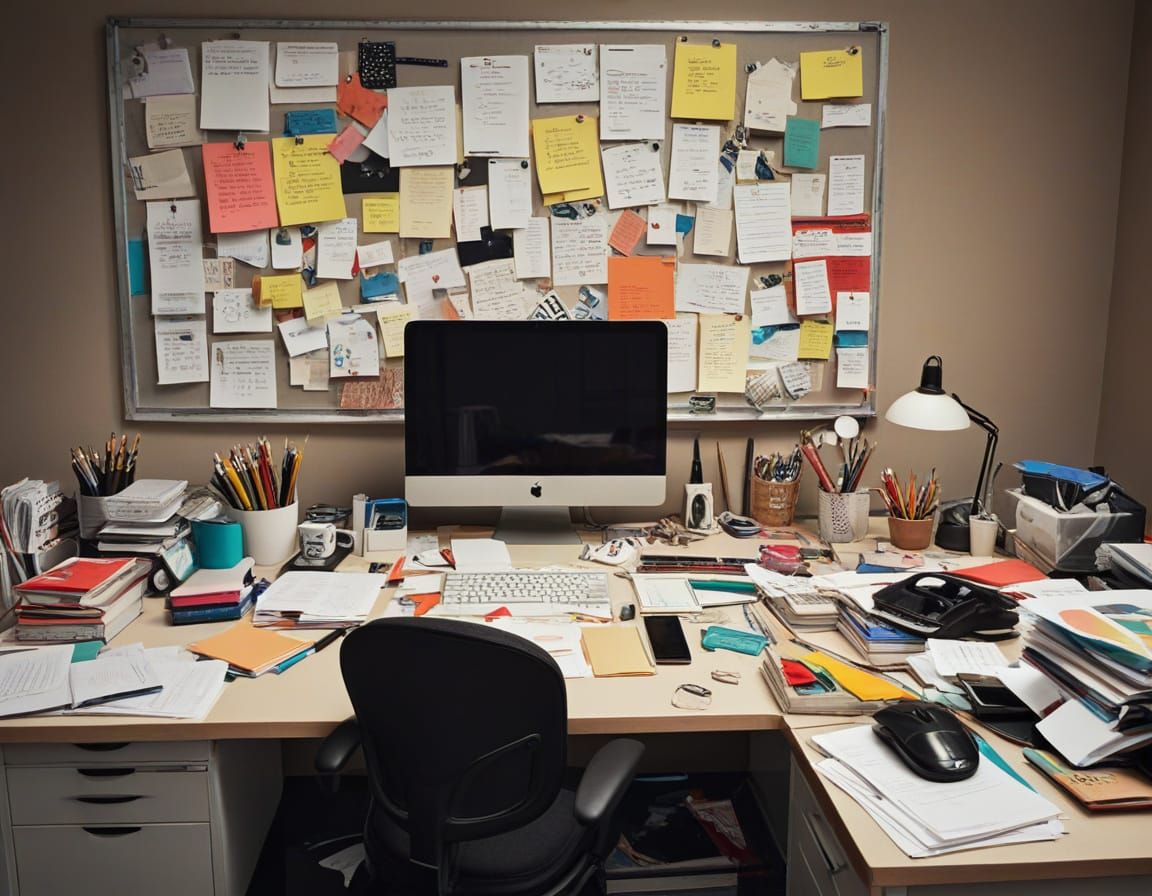 Whimsical Office Supplies Unite on a Giant Desk