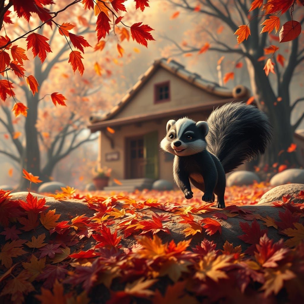 Mischievous Skunk in Fall Pueblo Landscape