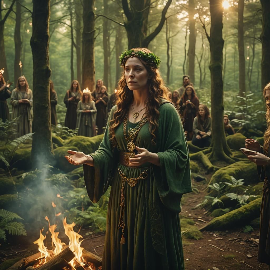 Brigid, Celtic Goddess, Ritual in Mystical Forest