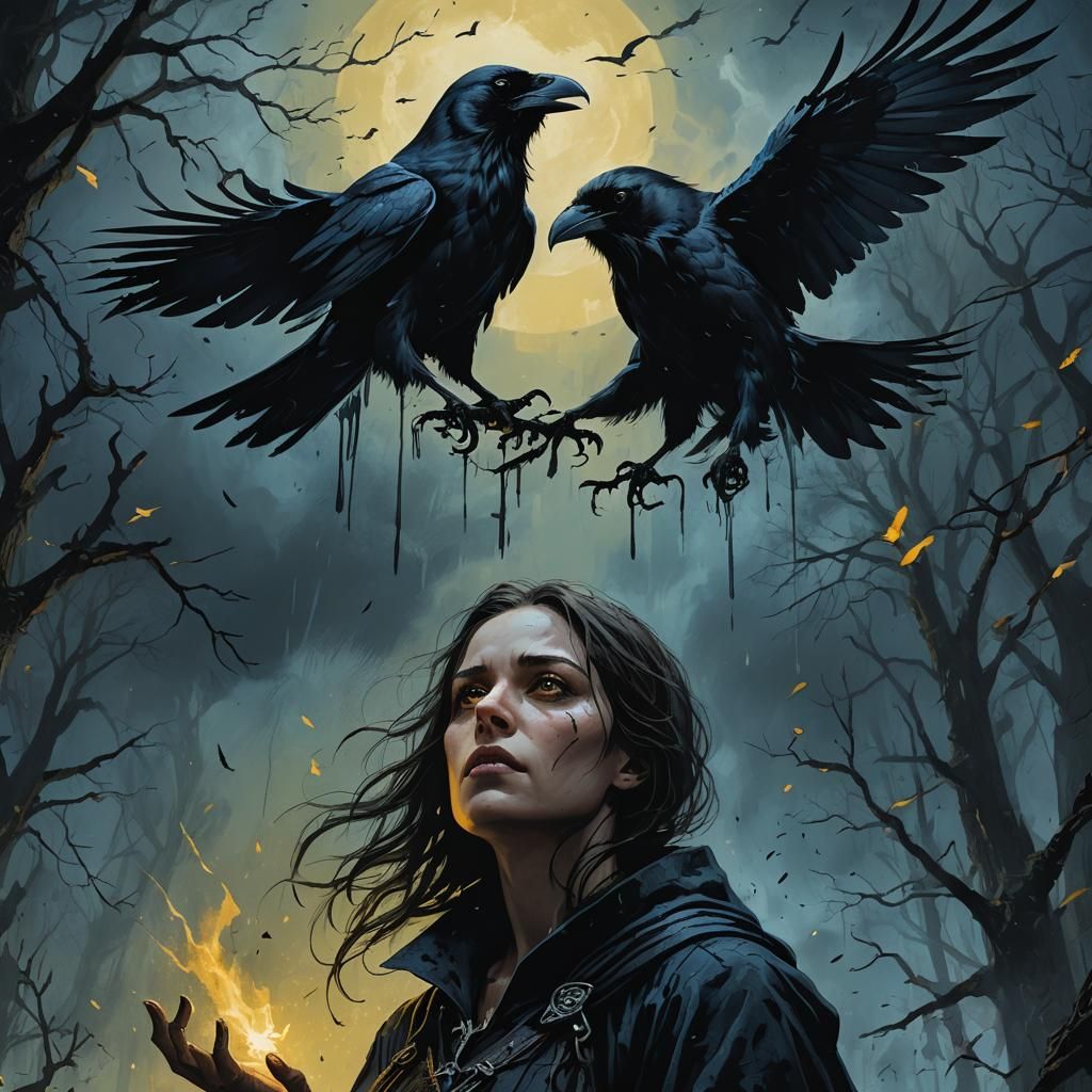 Ominous Raven in Dark Fantasy Illustration