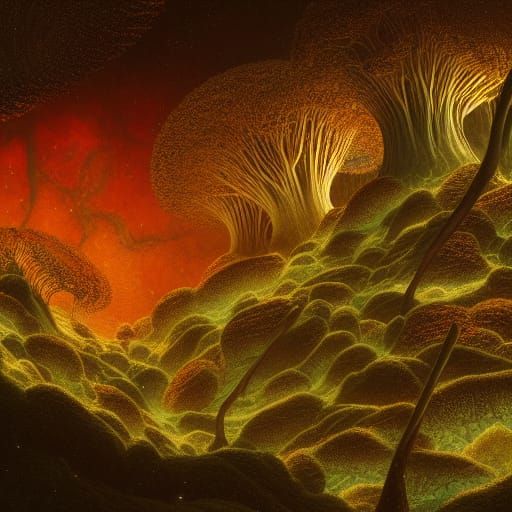 Fungal Nebula Landscape in Cosmic Vaporwave Style