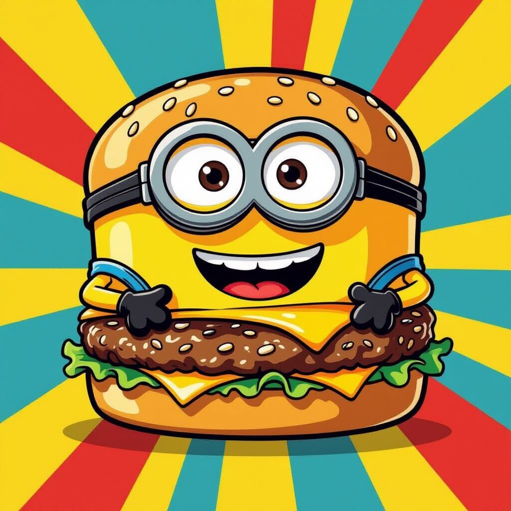 Minion-Shaped Burger in Cartoon Style