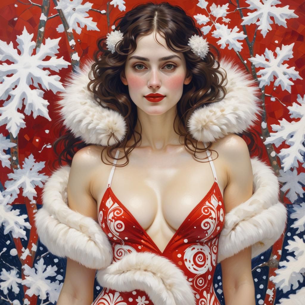 Elegant Brunette Basks in Winter Wonderland, Caillebotte-Ins...