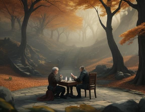 Dragon and Kitten Play Chess in Central Park