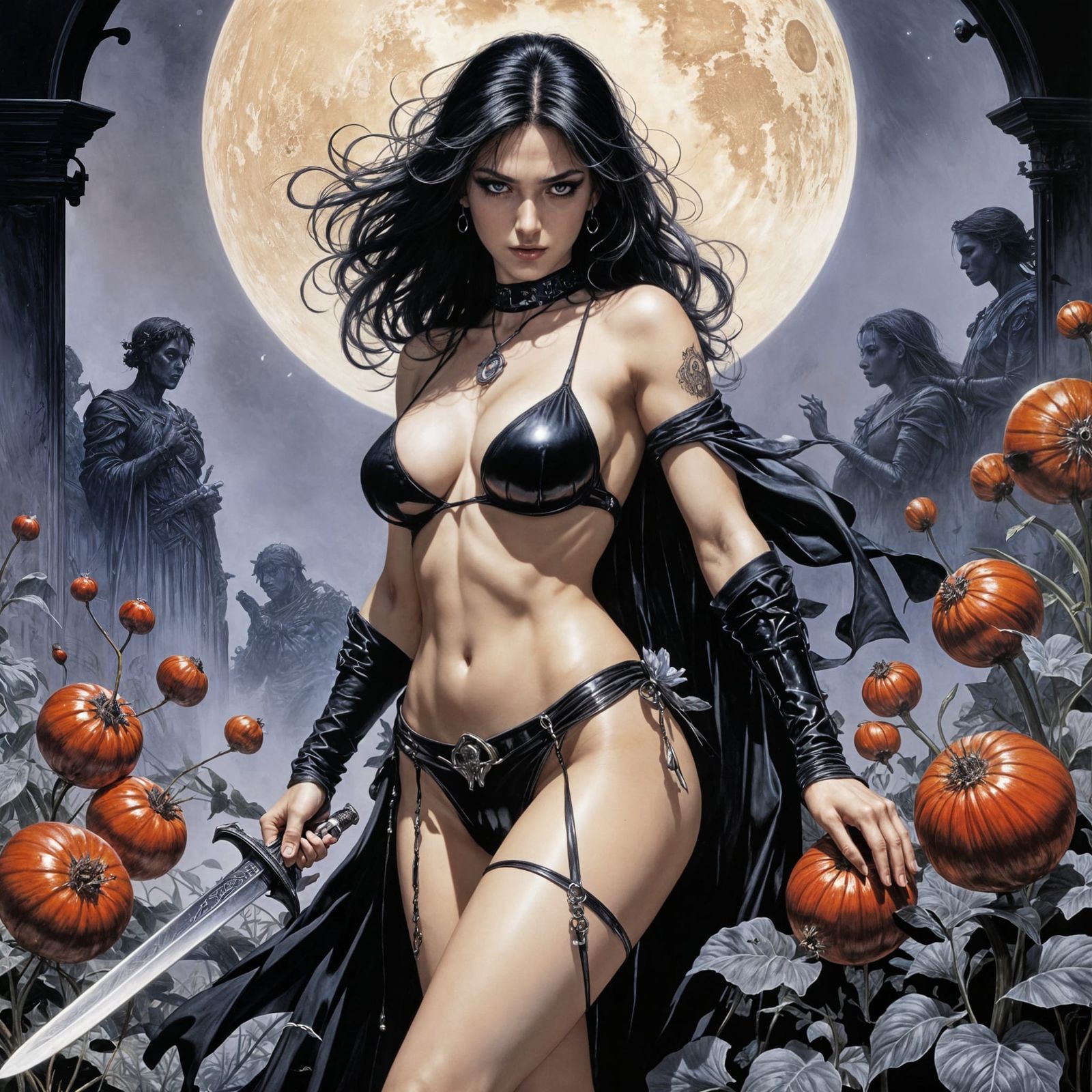 Provocative Woman with Sword on Mars