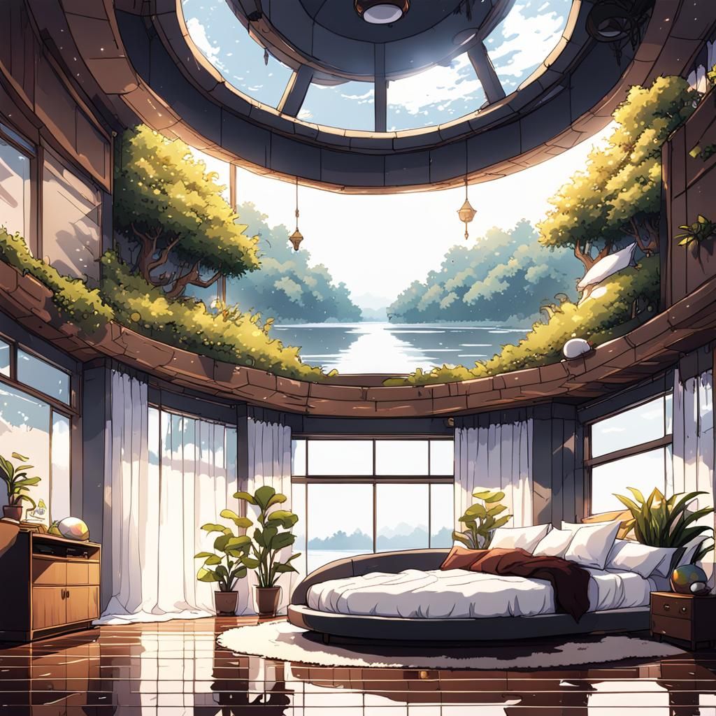 8-Bit Pixel Bedroom with Lake View