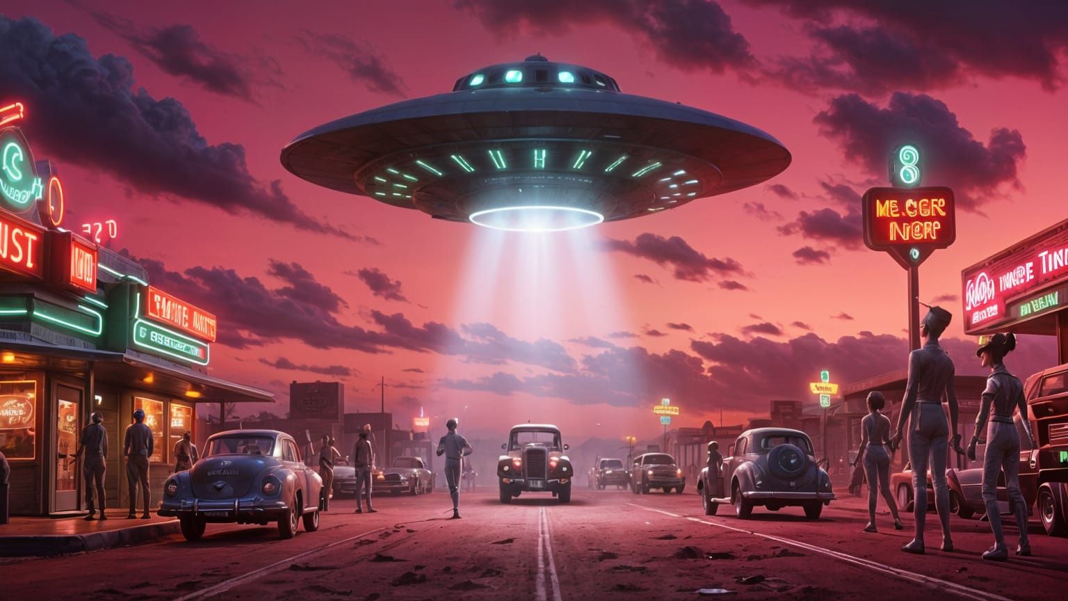 1950s Roswell UFO Invasion in Hyperrealistic Style