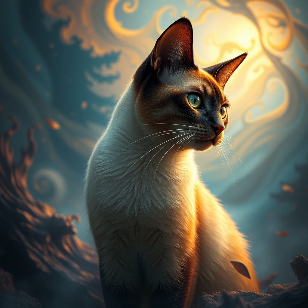 Mystical Siamese Cat in Dreamlike Fantasy Art
