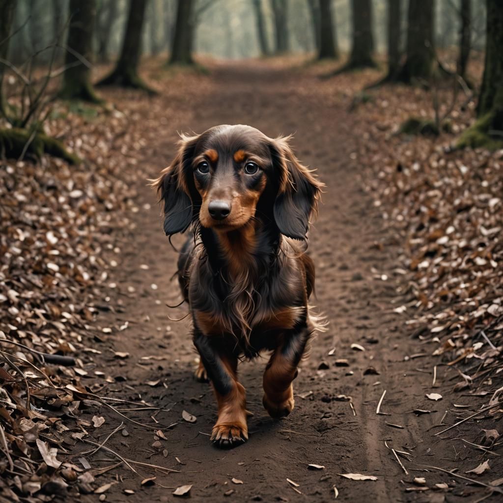 Dapple Dachshund Tenderly Carries a Baby